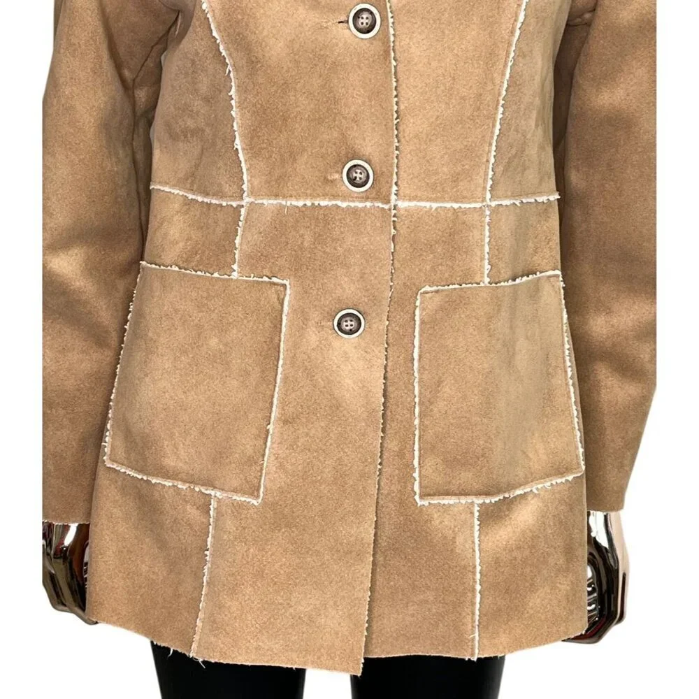 CAbi Style 932 Faux Suede Shearling Jacket Camel Tan XS